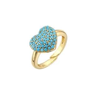 Detailed top view of gold adjustable ring featuring a micro-paved blue heart motif