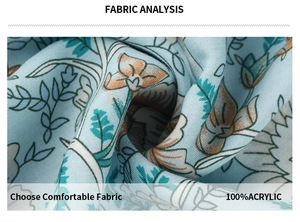 Détail de la texture du tissu avec imprimé fleuri sur textile bleu 100% acrylique