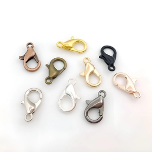 Detailed view of 12mm lobster clasps in nine assorted metallic finishes for jewelry making