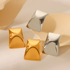 Geometric Rectangular Arc Stud Earrings Stainless Steel 18K Gold Plated Minimalist INS Style High Polish For Women