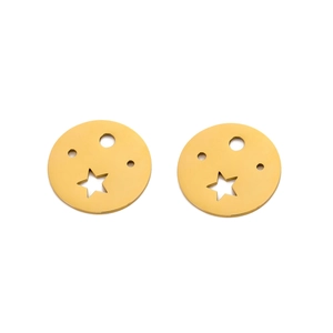 Détails de deux pendentifs ronds en acier doré avec étoile ajourée pour bijoux DIY