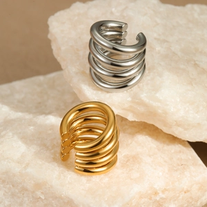 Minimalist C-shaped stainless steel ear cuffs in gold and silver for non-pierced ears