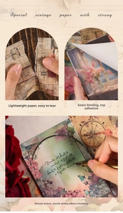 Detailed view of vintage aesthetic paper texture with torn edges and floral patterns