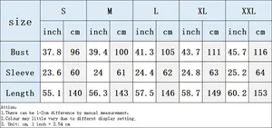 Detailed size chart for the V-neck printed bohemian maxi dress in sizes S to XXL