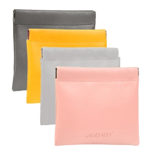Mini PU Leather Coin Purse Spring Auto Close Portable Small Storage Bag For Lipstick Earphones Minimalist Solid Color