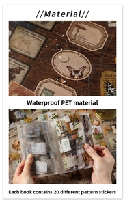 Detailed close-up of waterproof PET vintage stickers showing water droplets and texture
