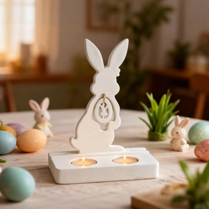 Easter bunny candle holder with hollow egg pendant and double tea light base for decor