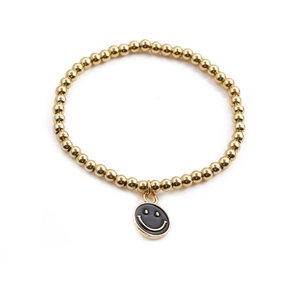 Fashion Copper Gold Plated Bead Bracelet With Enamel Smiley Face Charm Cubic Zirconia Inlaid Jewelry For Women