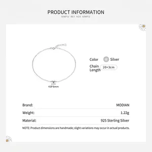 Minimalist S925 sterling silver heart charm anklet with 20+3cm adjustable chain