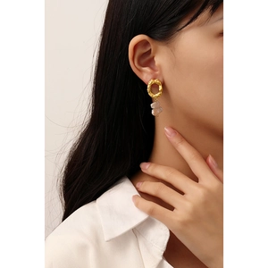 French vintage asymmetric lava texture earrings with grey translucent resin pearls