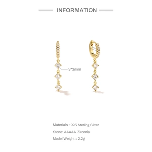 S925 sterling silver drop earrings featuring AAAAA zirconia stones and gold finish