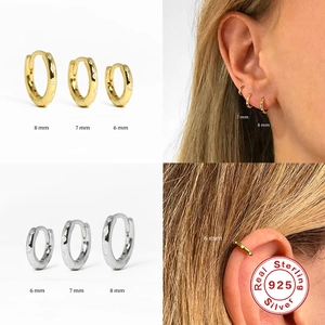 S925 sterling silver hoop earrings with cubic zirconia in gold and silver finishes