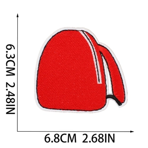 Size details of the red school bus embroidery patch showing 6.8cm width and 6.3cm height
