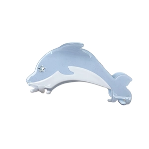 Cute blue and white dolphin hair claw clip with star rhinestone accent for women