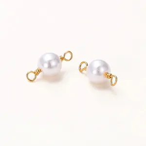 18K gold-plated copper connectors with white pearls for DIY jewelry making