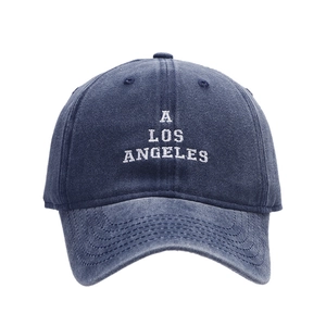 Vintage navy blue washed cotton baseball cap with Los Angeles embroidery and curved brim