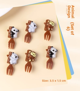 Detailed view of 6pcs cute animal fruit picks with bear and panda shapes for kids bento