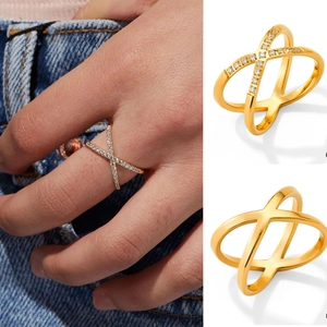 Cross X Ring Stainless Steel Cubic Zirconia Micro Pave Non Fading Minimalist Korean Style Geometric Jewelry For Women
