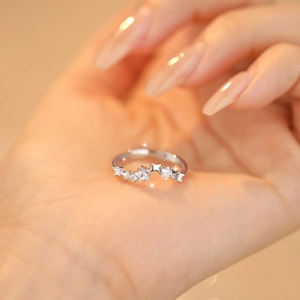 S925 Sterling Silver Star Zirconia Open Ring For Women Fashion Light Luxury Adjustable Finger Jewelry Ring