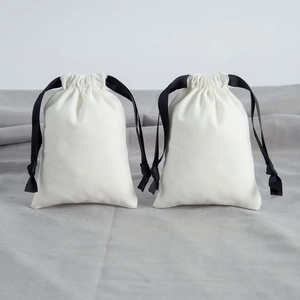 Small Drawstring Jewelry Bags White Cotton Linen Pouch With Black Ribbon For Gift Packaging And Accessory Storage