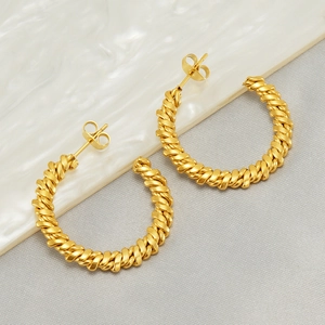 Twisted Hoop Earrings Stainless Steel 18K Gold Plated C Shaped Braided Chunky Texture Fashion Jewelry Accessory For Women