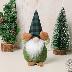 Christmas faceless gnome doll with green velvet outfit and black green plaid hat décor