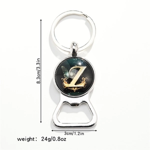 Detailed size specifications for the silver butterfly letter Z bottle opener keychain