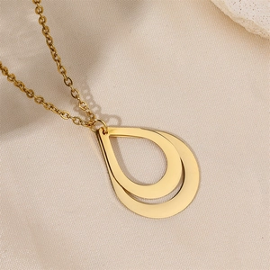 18k gold plated stainless steel necklace featuring double layer hollow teardrop pendant