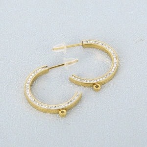 Stainless Steel C Shape Earring Posts With Rhinestones And Hanging Loop DIY Jewelry Finding Components