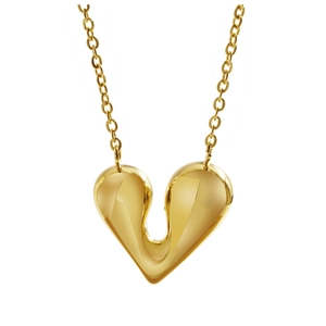 Polished gold irregular heart pendant necklace with high-gloss finish and fine link chain