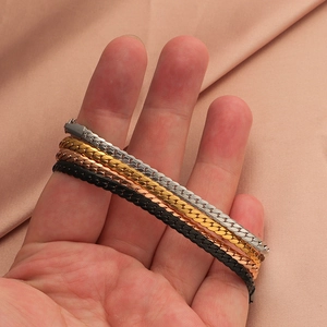 Set of flat stainless steel snake chain bracelets in silver, gold, rose gold and black