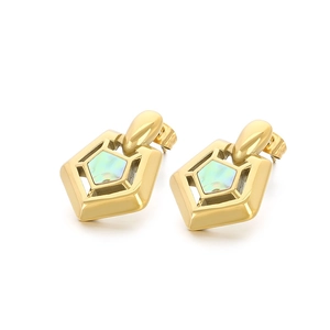 Elegant gold square stainless steel stud earrings with iridescent shell inlay