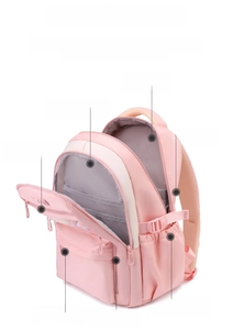 Pink waterproof nylon backpack with multi-layer pockets and large capacity storage