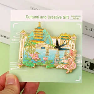 Exquisite West Lake Hangzhou metal fridge magnet with enamel scenery and landmarks