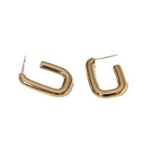 Minimalist 18K gold-plated stainless steel rectangular U-shaped hoop earrings