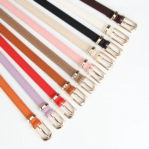Fashionable slim PU leather belts for women with gold pin buckles in multiple vibrant colors