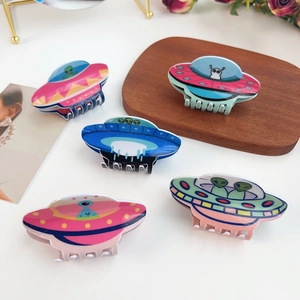 Cartoon UFO Alien Spaceship Hair Claw Clip Acrylic Fun Sci-Fi Space Themed Hair Accessories For Women Girls