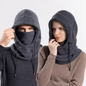 Balaclava Polar Fleece Thermal Windproof Full Face Cover Hat Adjustable Drawstring Skiing Cycling Outdoor For Men Women