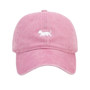 Berretto da baseball vintage in cotone lavato rosa con ricamo a forma di cagnolino