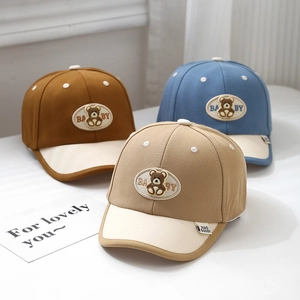 Toddler Baby Baseball Cap Cute Bear Embroidery Color Block Adjustable Sun Protection Duck Tongue Hat Cartoon Infant