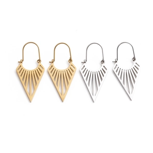 Minimalist fan-shaped hollow titanium steel earrings in gold and silver set of 2 pairs