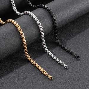 Men's hip hop box chain necklace in gold silver and black finishes with lobster clasp
