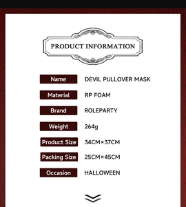 Spécifications du masque de diable Satan rouge en mousse RP pour la fête de Halloween
