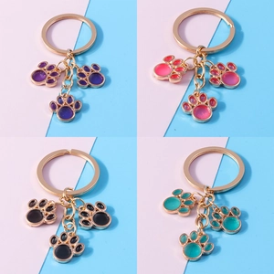 Cute Cartoon Cat Paw Print Keychain Zinc Alloy Enamel Bag Charm Pendant For Women Kids Key Ring Accessory Decorative Gift