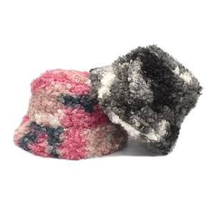Chapeau bob en laine d'agneau tie-dye pour femme, chaud et doux en rose et gris