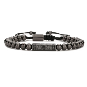 Adjustable crown charm bracelet with black beads and sparkling pave cubic zirconia