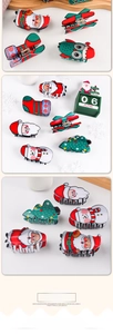 Holiday hair claw set featuring Santa, Christmas tree, and snowman acetate designs