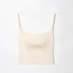 Minimalist cream white satin camisole with thin spaghetti straps and square neckline
