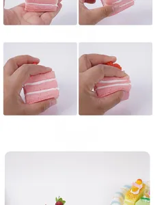 Details zur weichen Textur des realistischen Erdbeer-Mousse-Kuchen-Spielzeugs