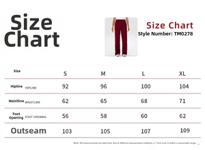 Size chart for women's slim yoga set featuring S to XL dimensions for the perfect fit